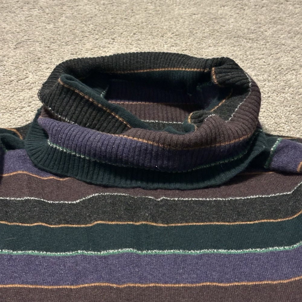 Cividini 100% Cashmere Striped Cowl Neck Sweater Italy IT 44 US M Purple Green - Picture 3 of 10